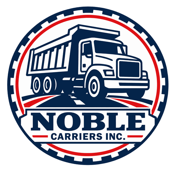 Noble Carriers Inc. badge — dump truck on a highway